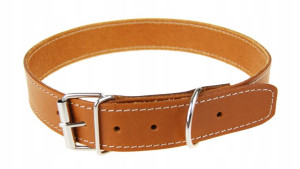 OBROŻA DLA PSA OBSZYTA -SKÓRZANA - Roz - 25cm-33cm jasny brąz