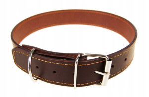 OBROŻA DLA PSA SKÓRZANA - OBSZYTA Roz - 46cm-56cm ciemny brąz