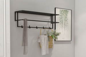 Wieszak na ścianę industrialny stalowy Gorm 80cm CZARNY MAT z półką loftowy