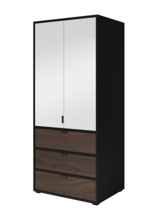 Szafa Garderoba 90 Cm Lustro Szuflady Półki Viktoria Czarny / Orzech
