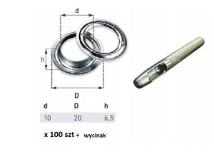 Oczka 100 szt do plandeki fi10 + wycinak