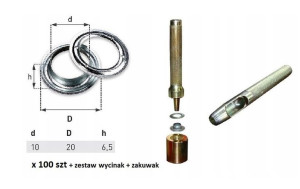 Oczka 100 szt do plandeki fi10 + zakuwak i wycinak