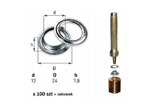 Oczka 100 szt do plandeki fi12 + zakuwak