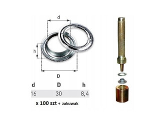 Oczka 100 szt do plandeki fi16 + zakuwak