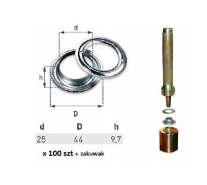 Oczka 100 szt do plandeki fi25 + zakuwak