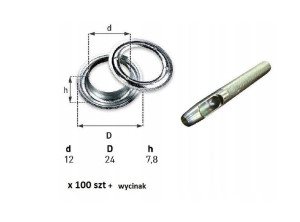 Oczka nierdzewne 100 szt fi12 + wycinak