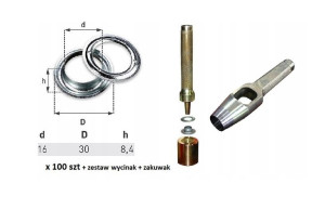 Oczka nierdzewne 100 szt fi16 + zakuwak i wycinak