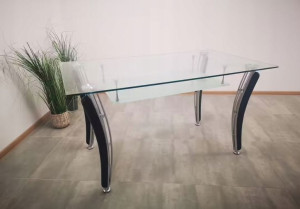 Stół 140 X 80 Szklany Metal Czarny Brąz Półka Przecena