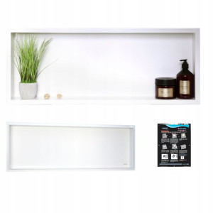Półka Wnękowa Biała Z Kołnierzem 90x30x10 Cm Stal Nierdzewna