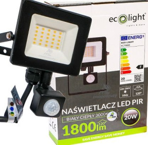 Naświetlacz LED slim 20W 1800lm PIR 3000K EC79880