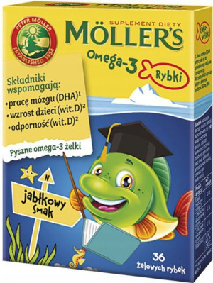 Mollers, omega-3 rybki, o jabłkowym smaku, 36 żelowych rybek