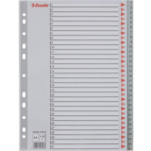 Przekładki plastikowe szare PP A4 1-31 numeryczne 100108 ESSELTE