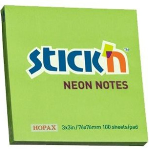 Bloczek STICK"N 76x76mm zielony neonowy 100k 21167 STICK"N