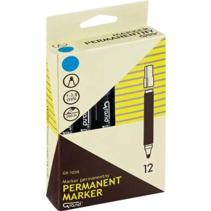 Marker permanentny (12)niebieski okrągła końcówka GRAND GR-103R