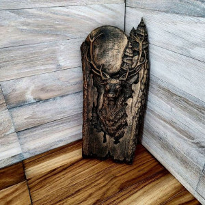 Ikona JELEŃ na prezent dla myśliwego 35cm wenge