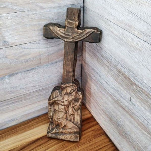 Obraz w drewnie Płaskorzeźba Krzyż Święty 30 cm