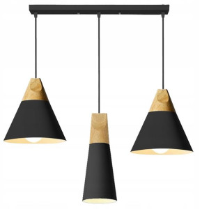 Lampa Wisząca Drewno Loft Line Scandi 3 Cp Black