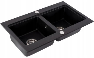 Zlewozmywak Zlew Granit Caddy Black Czarny +syfon