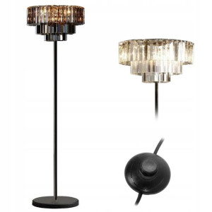 Lampa Podłogowa Stojąca Krzyształowa Czarna Black
