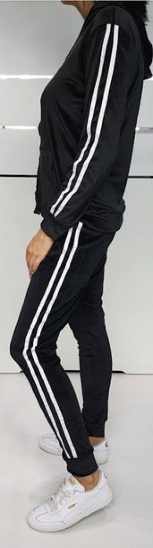 Dresy Damskie Welurowe Z Lampasami Czarne R L/xl