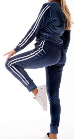Dresy Damskie Welurowe Z Lampasami Granat S/m