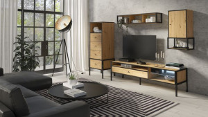 Meblościanka + Led W Stylu Loft Lorana Dąb Artisan