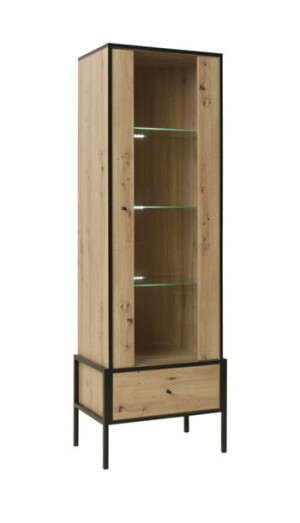  WITRYNA z Szuflada Półkami Wysokie Nóżki + LED LORANA DĄB ARTISAN