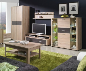 Zestaw Meblościanka Led + Stolik Kawowy Fox Dąb Sonoma