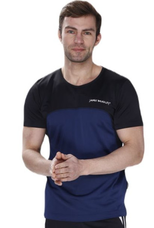 Dwukolorowy T-shirt męski Power Back sportowy 56/XXL czarny  granatowy