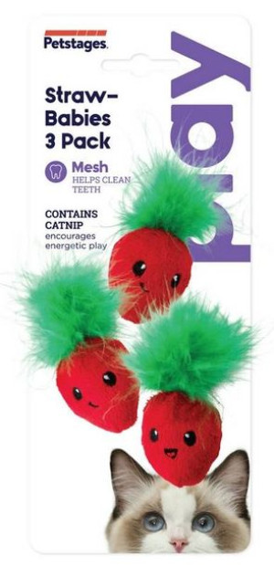 Petstages Straw-Babies Cat Dental Catnip Toy - Truskaweczki dla kotka