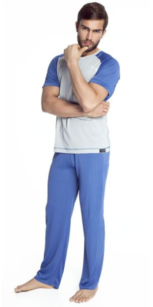 Szaro niebieska piżama męska Vistex dwuczęściowa 182/M szary  jeansowy