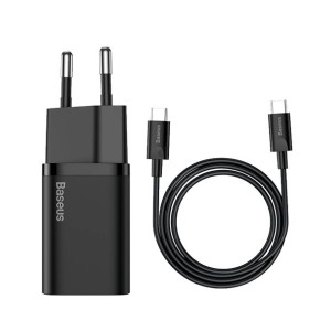 Ładowarka sieciowa z kablem USB-C/USB-C PD BASEUS Czarna