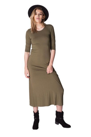 Długa zielona sukienka Boho z miękkiego materiału 36 Zgniła Zieleń