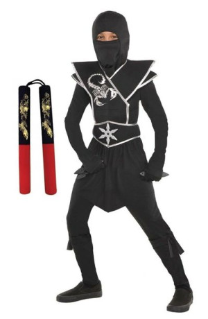 Strój BLACK NINJA SKORPION Samuraj 122/134 + NUNCHAKU