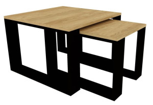 Zestaw Stolik Kawowy 2w1 Loft Dąb Hikora Naturalna/czarny 65x65x45