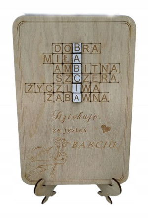 Krzyżówka- prezent dla Babci ,grawer, stojak