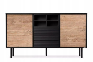 Komoda Z Szufladą Czarna Loft 150 Dąb Lofty Mat