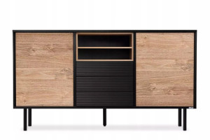 Komoda Z Szufladą Czarna Loft 150 Dąb Mat Lofty