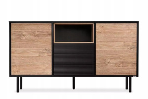 Komoda Z Szufladą Czarna Loft 150 Dąb Mat Lofty