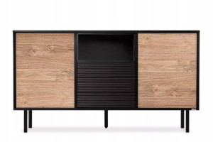 Komoda Z Szufladą Czarna Loft 150 Dąb Mat Lofty