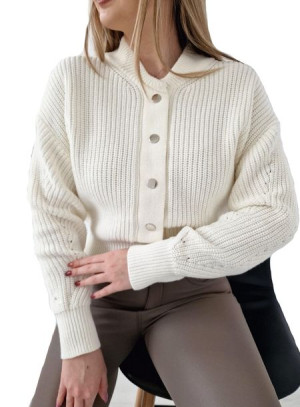 Sweter Zapinany Na Napy Biały Ciepły Oversize Ecru