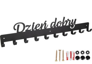 Wieszak metalowy na ubrania klucze czarny mat napis "Dzień dobry"