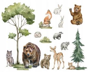 Naklejki na ścianę LAS drzewa forest zwierzęta XXL