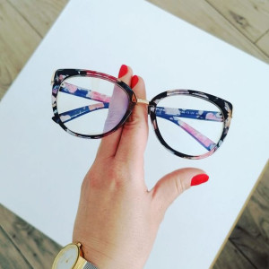 Okulary Kocie Zerówki Z Antyrefleksem Cat Eye Kwieciste