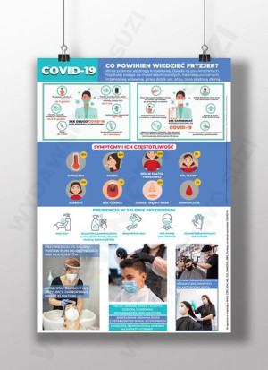Tablica dydaktyczna. COVID-19, co powinien wiedzieć fryzjer