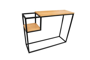 Loftowa konsola Bella 110x30cm z dodatkową półką blat 18 mm fornir dębowy