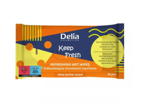 Delia Chusteczki nawilżane Odświeżające Masło Shea 15 szt