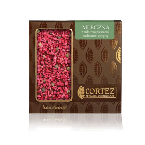 CORTEZ Czekolada MLECZNA z  zielonym pieprzem, malinami, cytryną 85g