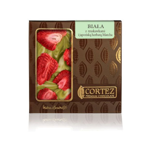 CORTEZ Czekolada BIAŁA z truskawkami i japońską herbatą Matcha 85g