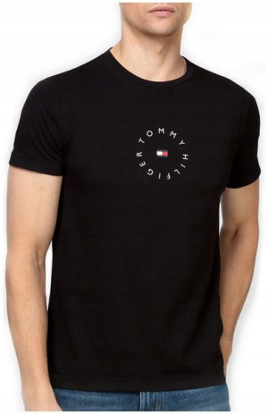 T-shirt męski czarny z logo TOMMY HILFIGER - M